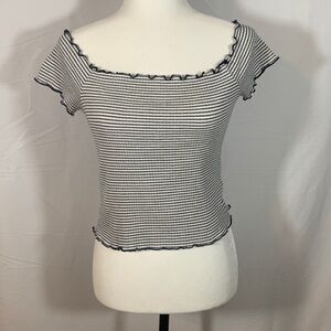 Zara Trafaluc Navy Blue & White Striped Crop Top